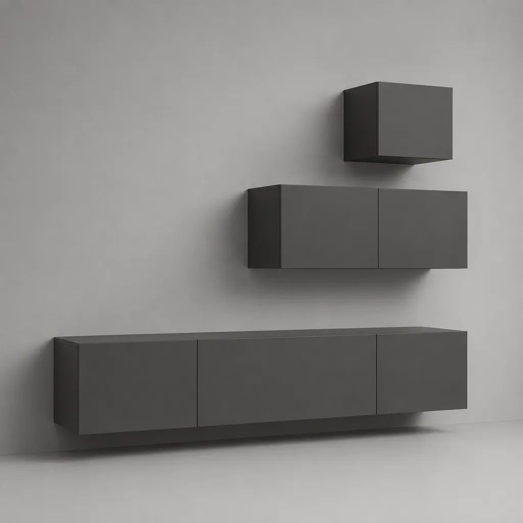 3-teiliges TV-Wandmöbel-Set aus melaminharzbeschichteter Spanplatte, Anthrazit, Lowboard 180 × 40 × 40 cm, Hängeschrank 90 × 35 × 40 cm, Wandwürfel 45 × 35 × 40 cm