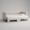 Gepolstertes Schlafsofa und Tagesbett mit Matratze, Liegefläche 90 × 200 cm, Gesamtmaß 218 × 102 × 88 cm, Beige