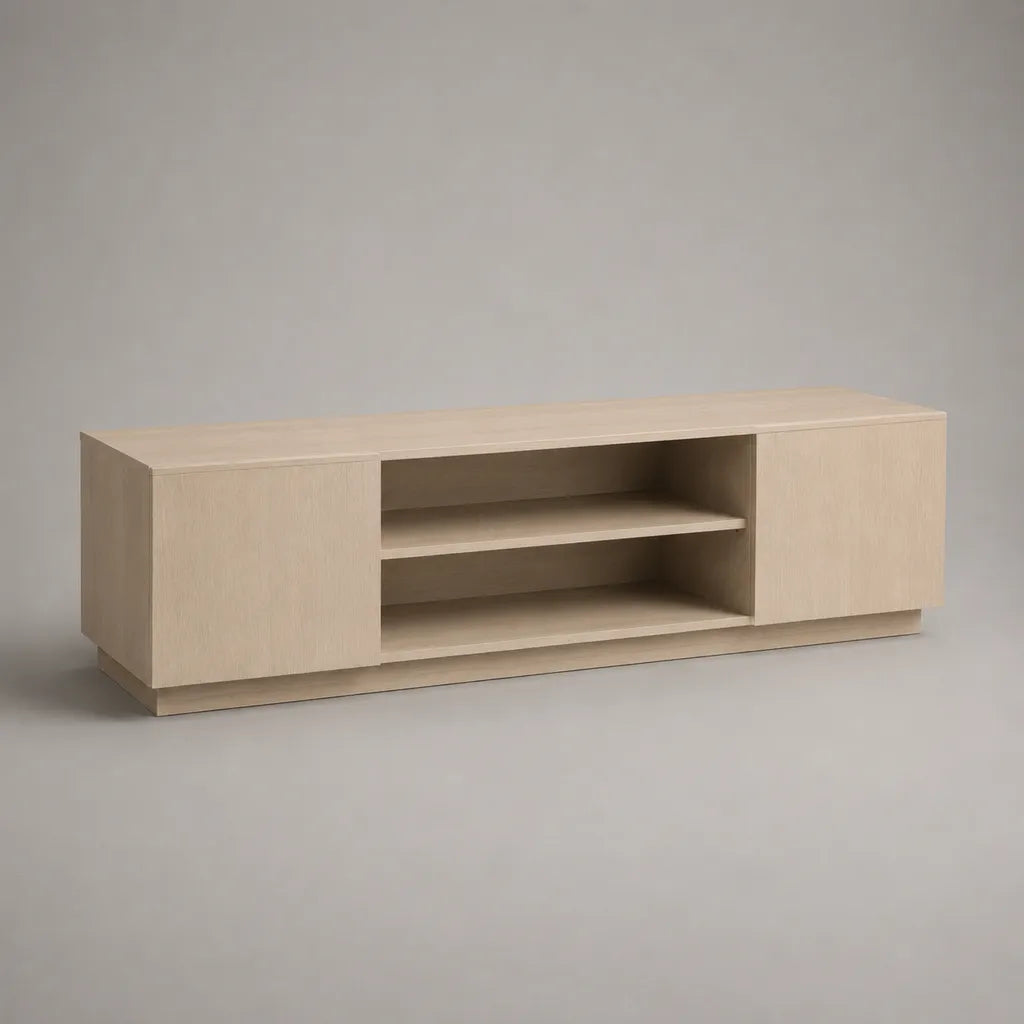 Rechteckiges TV-Lowboard aus melaminharzbeschichteter Spanplatte, Hellbeige mit heller Eichenmaserung, 160 × 40 × 50 cm