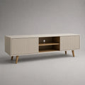 TV-Lowboard aus MDF mit 2 gerillten Türen und Kabeldurchlass, Cremeweiß/Eiche natur, 160 × 40 × 58 cm