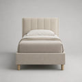 Polsterbett 90 × 200 cm mit Lattenrost und Polyesterbezug, Beige/Natur, Gesamtmaß 105 × 215 × 120 cm