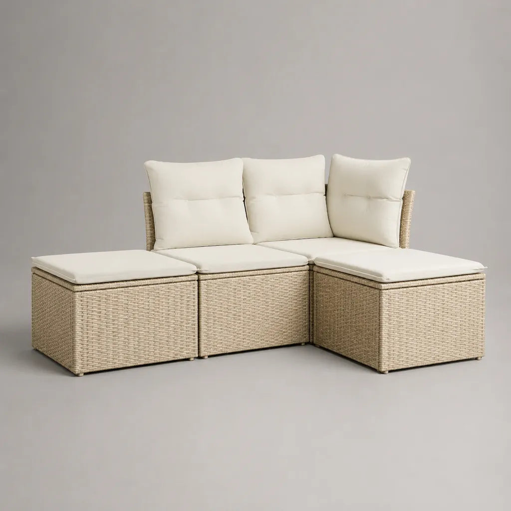 3-teiliges Gartensofa-Set aus PE-Rattan mit Stahlgestell und Polstern, Beige/Creme, 281 × 75 × 78 cm