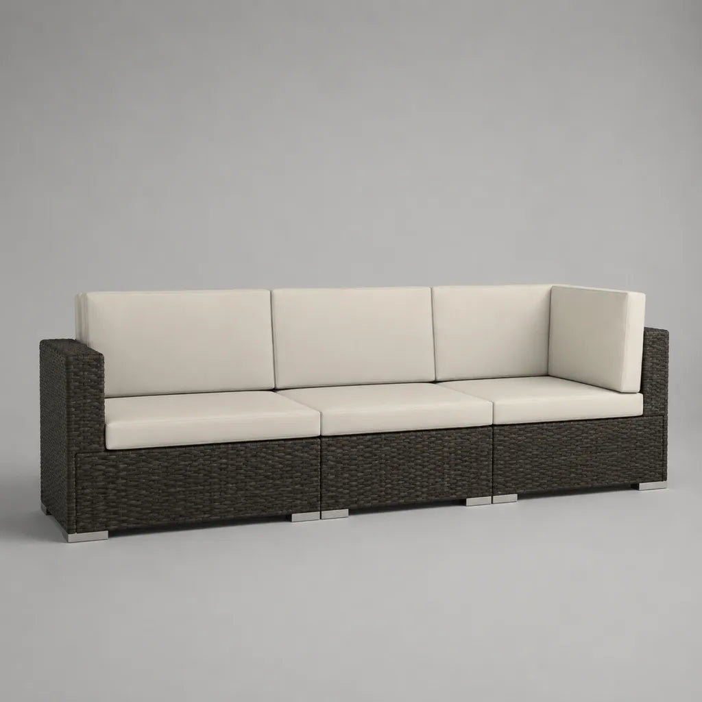 Gartensofa-Set, 3-Sitzer aus PE-Rattan mit Polyesterpolstern, Schwarz/Creme, 206 × 70 × 65 cm