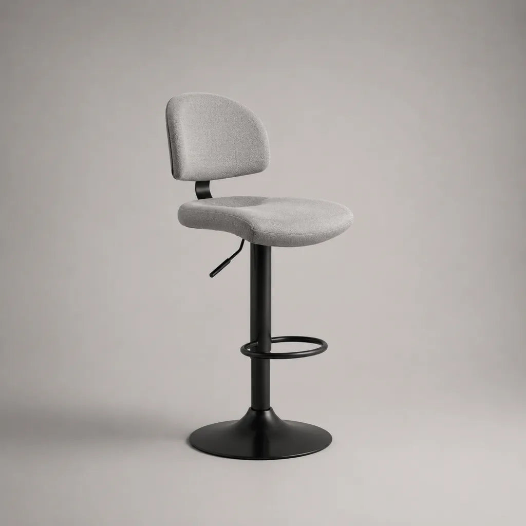 Höhenverstellbarer Barhocker aus Polyester-Webstoff und Stahl, Grau/Schwarz, 48 × 50 × 86–107 cm