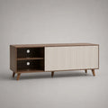 TV-Lowboard aus MDF mit zwei geriffelten Schiebetüren, Walnussbraun/Cremeweiß, 140 × 40 × 60 cm