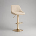 Höhenverstellbarer Barhocker aus Polyester-Bouclé und Stahl, 360° drehbar, Creme/Gold, 48 × 51 × 87–107 cm