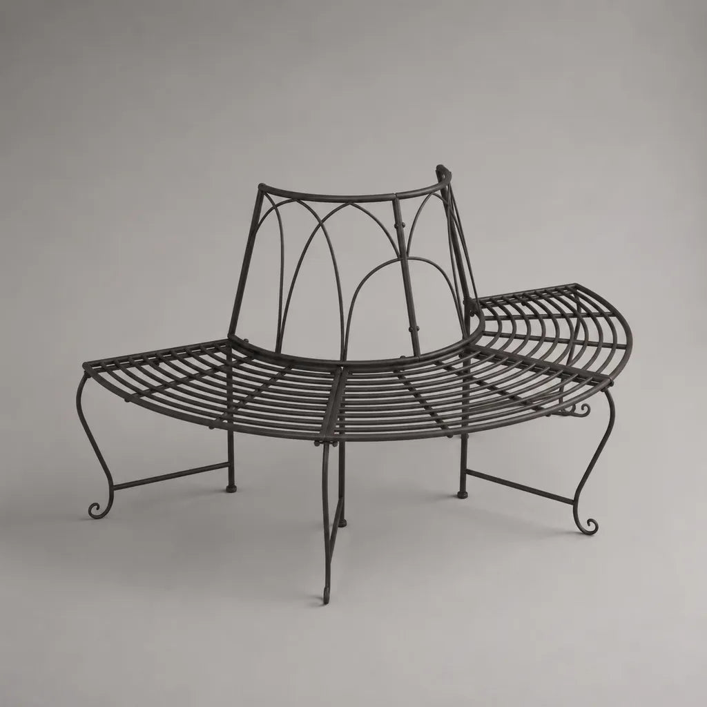 Runde Baumbank aus pulverbeschichtetem Stahl, Anthrazit, Ø 160 × 86 cm