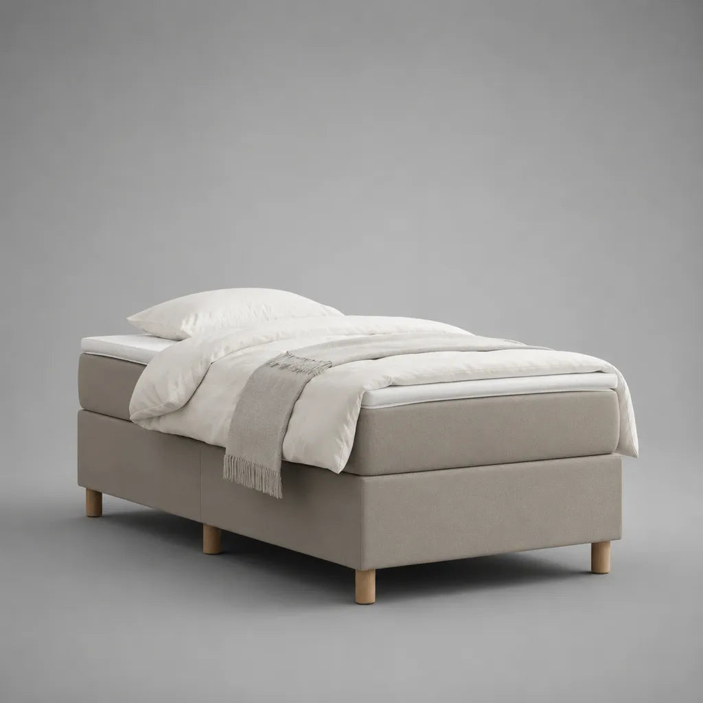 Boxspringbett ohne Kopfteil mit Taschenfederkernmatratze und Topper, Polyesterbezug Beige/Natur, 180 × 200 cm, Höhe 62 cm