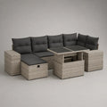 4-teiliges Gartensofa-Set aus PE-Rattan mit höhenverstellbarem Tisch und 2 Stauraumhockern, Grau und Anthrazit, 230 × 180 × 74 cm