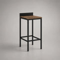 Barhocker mit Rückenlehne aus Massivholz und Stahl, Braun/Schwarz, 40 × 40 × 90 cm, Sitzhöhe 75 cm