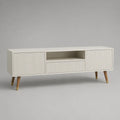TV-Lowboard aus MDF und Massivholz mit Rillenfront, 2 Türen, 1 Schublade, Cremeweiß, 160 × 40 × 60 cm